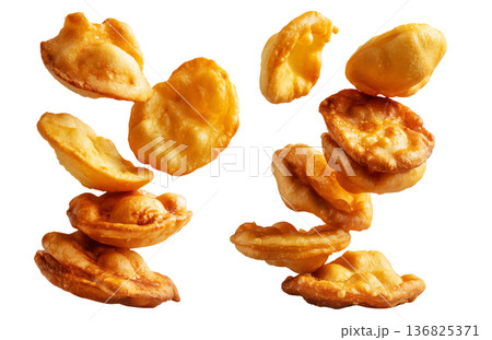 Sopaipillas fried dough or bread, sweet or savory stacked together, isolated on white background. Concept of Mexican street food 136825371