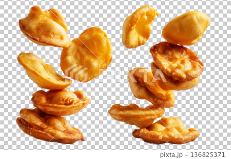 Sopaipillas fried dough or bread, sweet or savory stacked together, isolated on white background. Concept of Mexican street food 136825371