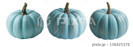 Blue Jarrahdale pumpkin with a green stem isolated on a white background 136825378