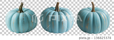 Blue Jarrahdale pumpkin with a green stem isolated on a white background 136825378
