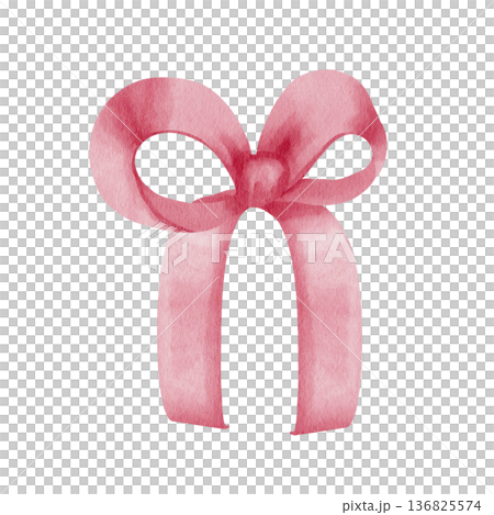 Pink satin bow. Watercolor illustration of an accessory, isolated on white background, hand-drawn. For gift design, romantic holiday decorations, party and festive, baby shower decor Pink satin bow. Watercolor illustration of an accessory, isolated on white background, hand-drawn. For gift design, romantic holiday decorations, party and festive, baby shower decor 136825574