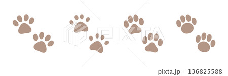 かわいい肉球のイラストセット　茶色・ベージュ・犬・猫 136825588