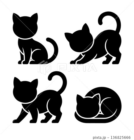 Playful cats in various poses showcasing their charm and agility in a minimalist design 136825666