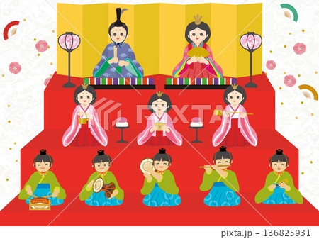 雛人形の段飾りのベクターイラスト 136825931