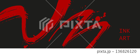 Abstract Red Ink Brush Strokes Art on Blackのイラスト素材 [136826120] - PIXTA