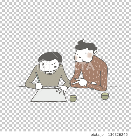 お金のことを話し合う夫婦 136826246