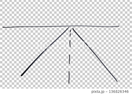 a straight road in the plain drawn with a black marker 136826346