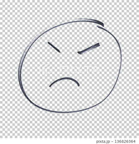 a drawing of a face with an angry expression made with a black marker 136826364