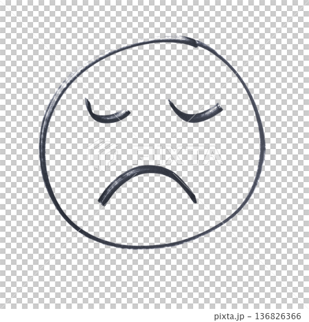 a drawing of a face with a sad expression made with a black marker 136826366