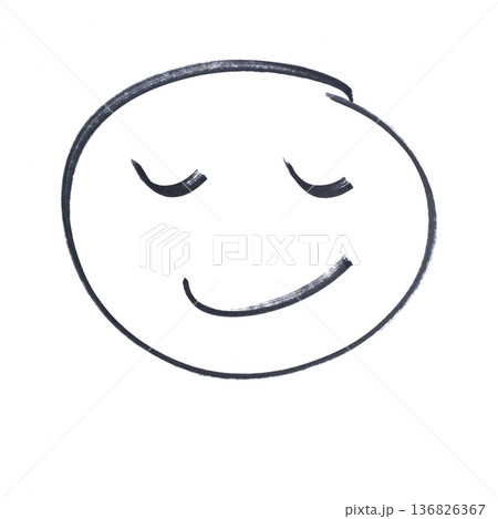 a drawing of a face with a smiling expression made with a black marker 136826367
