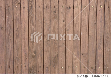 Full-frame view of vertical wooden planks with visible grain, knots and metal nails, Full-frame view of vertical wooden planks with visible grain, knots and metal nails, 136826444
