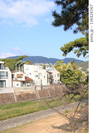 夙川(兵庫県西宮市)沿いに建つ住宅(縦長) 夙川(兵庫県西宮市)沿いに建つ住宅(縦長) 136826567
