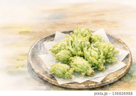 春の山菜天ぷらイラスト素材 136826988