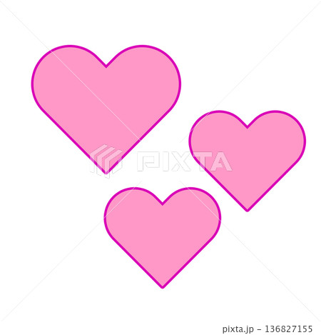 ピンクのハート3個セットのシンプルイラスト素材｜かわいい気持ちを伝える愛情アイコン 136827155