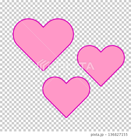 ピンクのハート3個セットのシンプルイラスト素材｜かわいい気持ちを伝える愛情アイコン 136827155