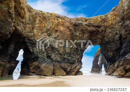 Natural rock arches Cathedrals beach, Playa de las Catedrales at Ribadeo, Galicia, Spain Natural rock arches Cathedrals beach, Playa de las Catedrales at Ribadeo, Galicia, Spain 136827287