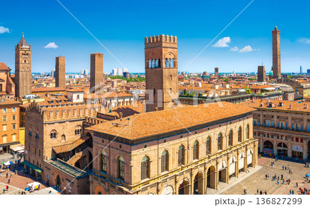 View of the city of Bologna. A city of long street galleries and leaning medieval towers. Italy 136827299