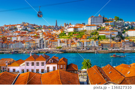 Beautiful view of the city of Porto on a beautiful summer day. Porto, Portugal Beautiful view of the city of Porto on a beautiful summer day. Porto, Portugal 136827310