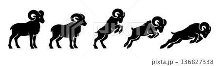 Set of Ram silhouette icons isolated on white background. Symbol of Happy Chinese New Year 2027. Ram jumping, leaping, running, standing in various poses. Set of Ram silhouettes. Vector illustration. Set of Ram silhouette icons isolated on white background. Symbol of Happy Chinese New Year 2027. Ram jumping, leaping, running, standing in various poses. Set of Ram silhouettes. Vector illustration. 136827338