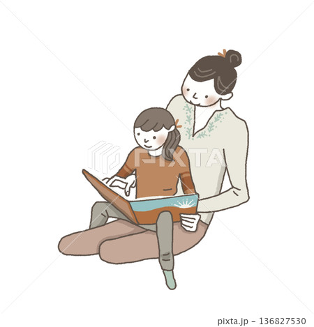 子どもに絵本の読み聞かせをしている母親 136827530