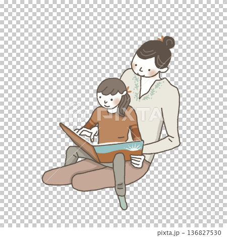 A mother reading a picture book to her child 136827530