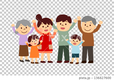 A three-generation family happy and raising their hands 136827600