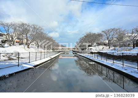 冬の鷲ノ木遊歩道と水辺風景(新潟県新潟市) 冬の鷲ノ木遊歩道と水辺風景(新潟県新潟市) 136828039