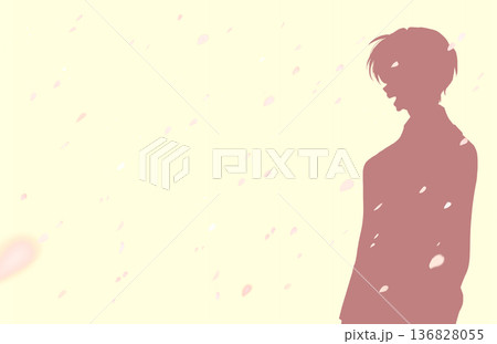 笑う男性 シルエット 桜吹雪 横長 笑う男性 シルエット 桜吹雪 横長 136828055