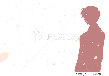 笑う男性 シルエット 桜吹雪 横長 笑う男性 シルエット 桜吹雪 横長 136828056