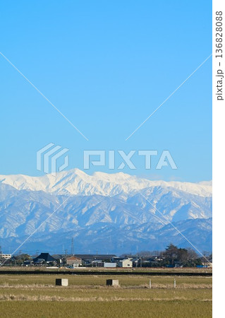 冬の越後平野と飯豊連峰（新潟県新潟市） 136828088