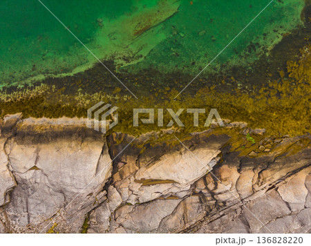 Aerial view. Water and rocks 136828220