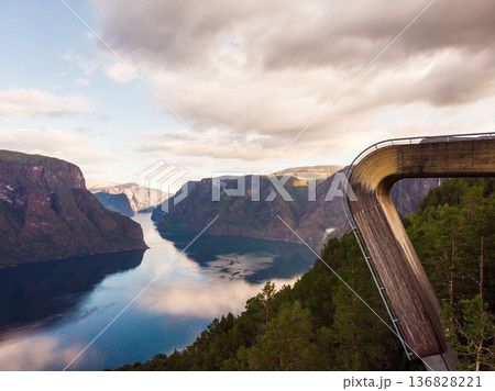 Aerial view. Fjord landscape at Stegastein viewpoint Norway 136828221