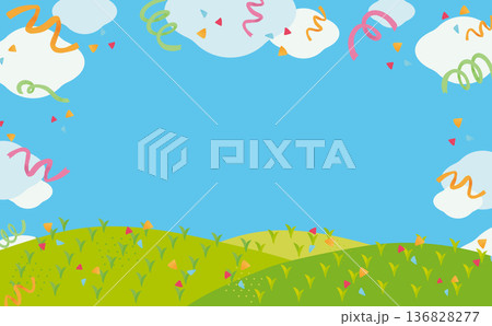 リボンの舞う空と草原のキャンペーン背景 136828277