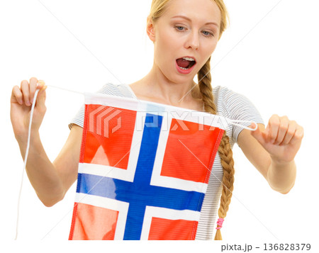 Young woman with norwegian flag Young woman with norwegian flag 136828379