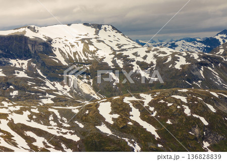 View on mountains from Dalsnibba viewpoint in Norway View on mountains from Dalsnibba viewpoint in Norway 136828839