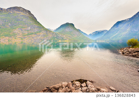 Mountains and fjord in Norway, 136828843