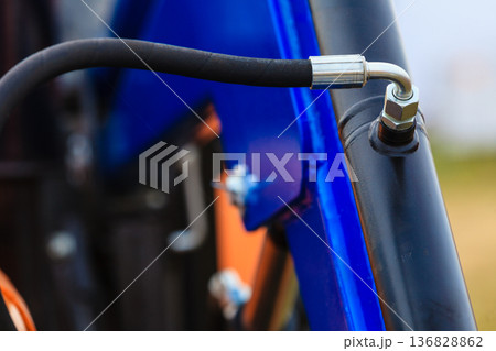 Pneumatic, hydraulic machinery made of steel closeup 136828862