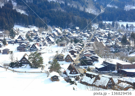 【岐阜県】城山展望台から見た白川郷の雪景色 136829456