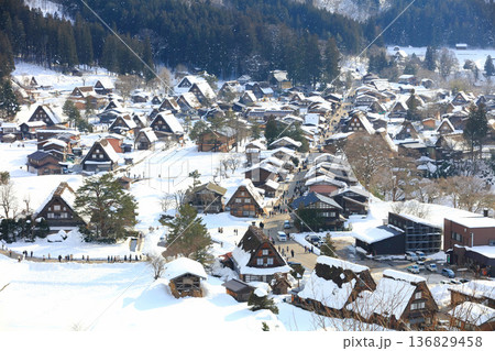【岐阜県】城山展望台から見た白川郷の雪景色 136829458