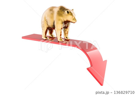 Bear market concept with golden bear and down arrow. 3d rendering 136829710