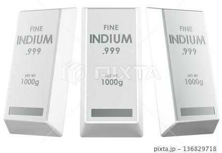 Indium ingots, side and front views. 3D rendering 136829718