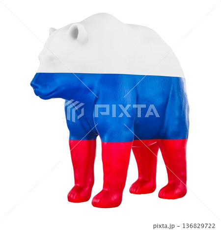 Russian bear with national flag colors, Russia symbol. 3d rendering Russian bear with national flag colors, Russia symbol. 3d rendering 136829722