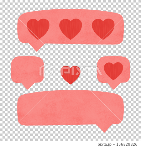 Love message, speech bubble, romantic mail, love thoughts in the shape of hearts. Scarlet, pink. Flat style set of elements. Watercolor, pastel. Design element for printing, prints, products, printed 136829826