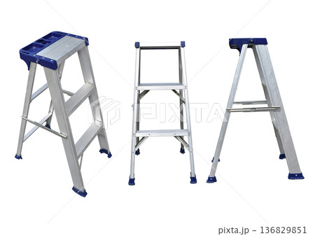 Aluminium folding ladder isolated on white background 136829851