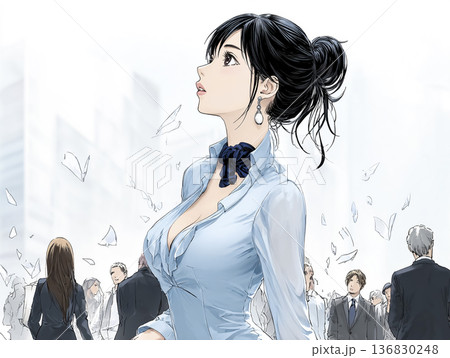 通勤中のオシャレなビジネスウーマン｜都会で働く女性のイラスト 136830248