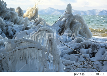 猪苗代湖のしぶき氷　福島 136830334