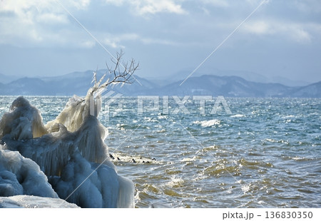 猪苗代湖のしぶき氷　福島 136830350