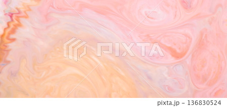 Soft pastel abstract background with pink peach swirls on liquid surface Soft pastel abstract background with pink peach swirls on liquid surface 136830524