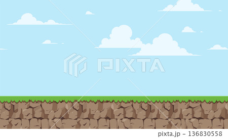 横スクロールゲームの地面と空の背景イラスト_シームレス_16:9 136830558