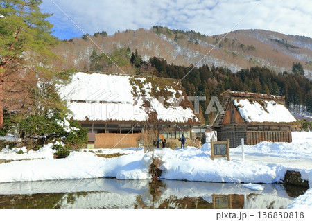 【岐阜県】快晴の白川郷の雪景色(和田家) 【岐阜県】快晴の白川郷の雪景色(和田家) 136830818